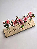 Ваза для квітів — підставка зі скляними колбами з дерева | Декор, хендмейд, подарунок, фото 4