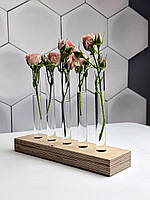 Ваза для квітів — підставка зі скляними колбами з дерева | Декор, хендмейд, подарунок, фото 3