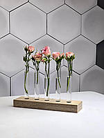 Ваза для квітів — підставка зі скляними колбами з дерева | Декор, хендмейд, подарунок, фото 6