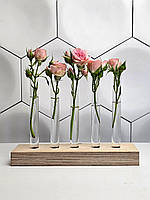 Ваза для квітів — підставка зі скляними колбами з дерева | Декор, хендмейд, подарунок, фото 2