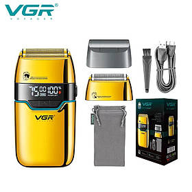 Електробритва VGR V-350 GOLD шейвер, подвійне лезо, 2 насадки, LED Display