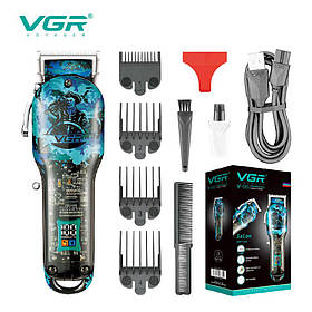 Акумуляторна машинка для стрижки (clipper) VGR V-685, 4 насадки, LED display