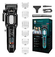Аккумуляторная машинка для стрижки (clipper) VGR V-600 BLACK, 6 насадок, регулировка высоты, LED-дисплей, 7000