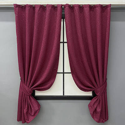 Комплект (2шт. 1,3х1,7м.) коротких штор, льон рогожка, колекція "Савана". Колір бордовий. Код 571ш 35-0354