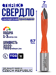 Свердло наскрізне Terex d-7 мм, L - 57 мм Ліве обертання