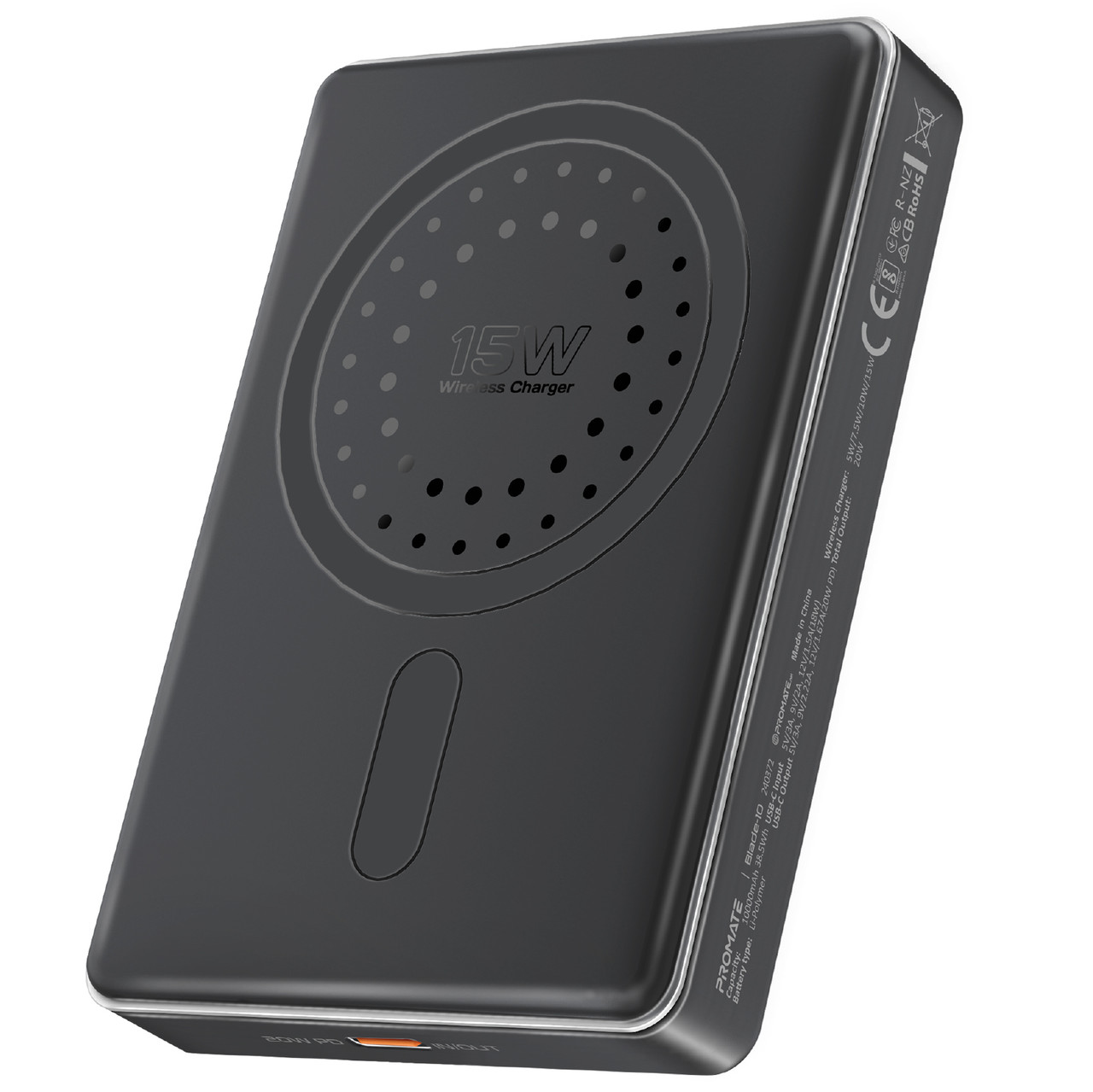 УМБ Promate Blade-10 10 000 mAh, MagSafe, USB-C PD Black (blade-10.black)