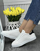Кросівки білі жіночі сліпони перфоровані екошкіряні