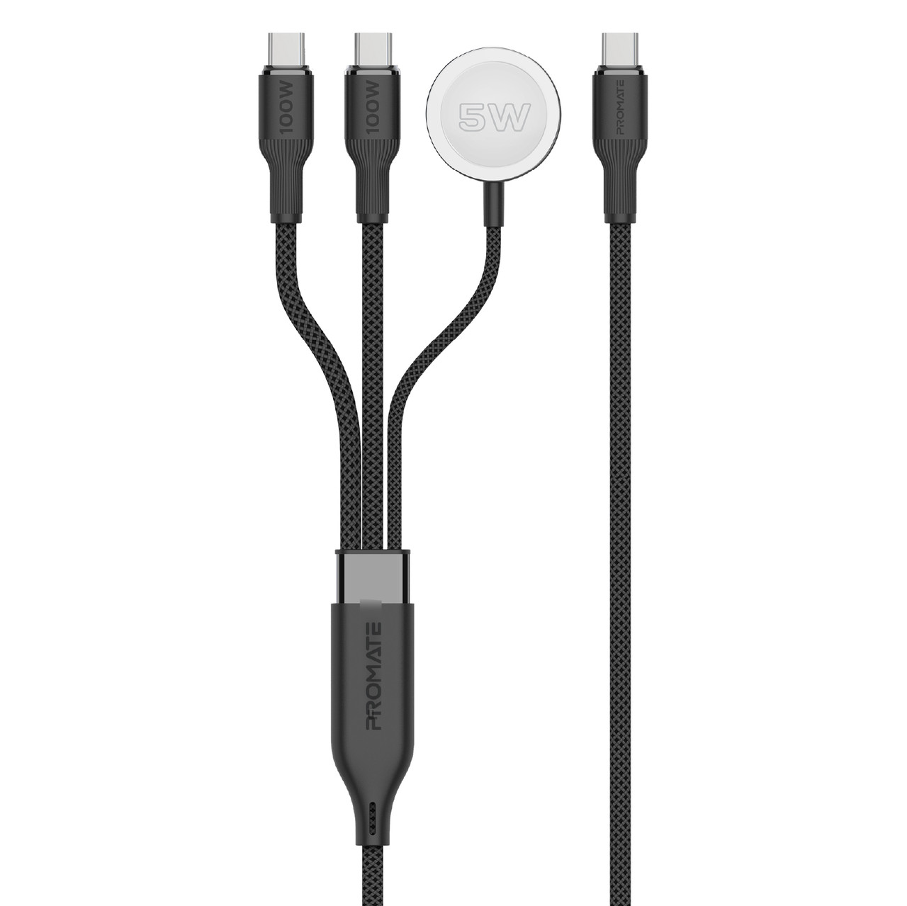 Кабель Promate Fusion-CCW USB-C to 100W 2хUSB-C /5W Apple Watch Charger 1.4 м Black (fusion-ccw.black)