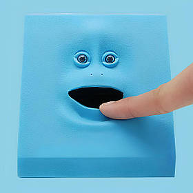 Копілка така, що їсть монети Facebank синя — оригінальна копілка з обличчям, яке рухається, для зберігання монет, 10×10 см