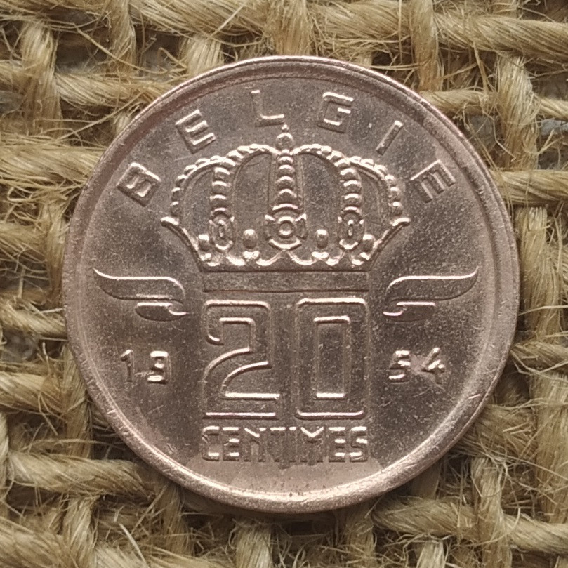 20 сантимiв 1954 року. Бельгiя