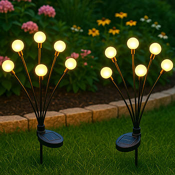 2шт Садовий світильник на сонячній батареї 6LED, 74см, Теплий білий / Садовий ліхтар світлячок / Ліхтар для саду