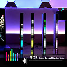 Світлодіодний USB RGB світильник із мікрофоном. LED світильник "Рівні музики", 32 світлодіоди 5V, 18 см. Аудіо рівень білий, фото 3