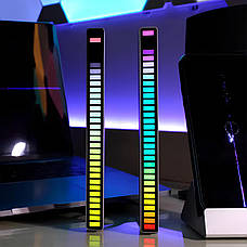 Світлодіодний USB RGB світильник із мікрофоном. LED світильник "Рівні музики", 32 світлодіоди 5V, 18 см. Аудіо рівень білий, фото 6