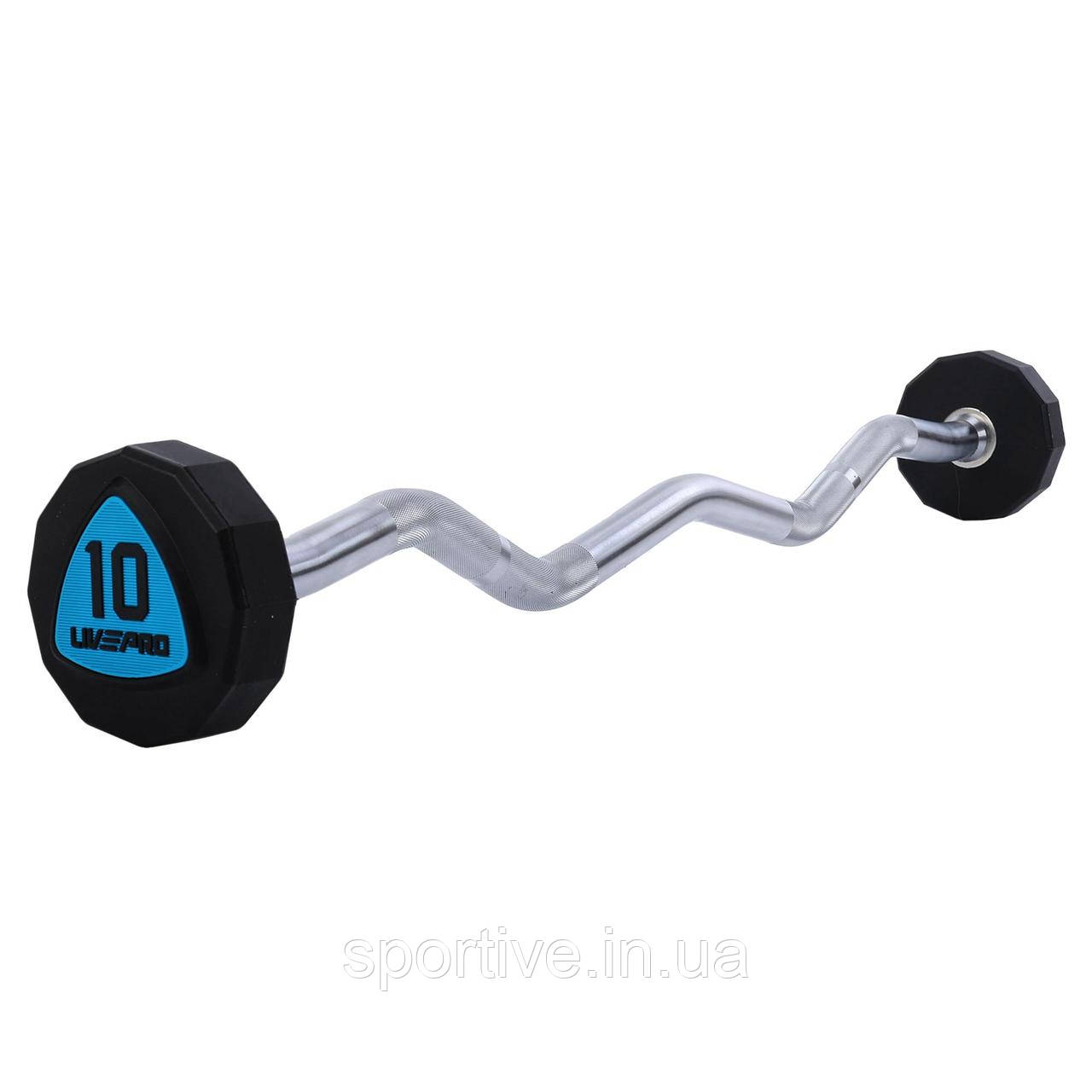 Штанга фіксована вигнута поліуретанова 12-стороння 10 кг LiveUp LP8013-10 (гриф l-89,2 см)