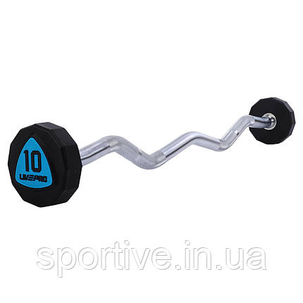 Штанга фіксована вигнута поліуретанова 12-стороння 10 кг LiveUp LP8013-10 (гриф l-89,2 см), фото 1