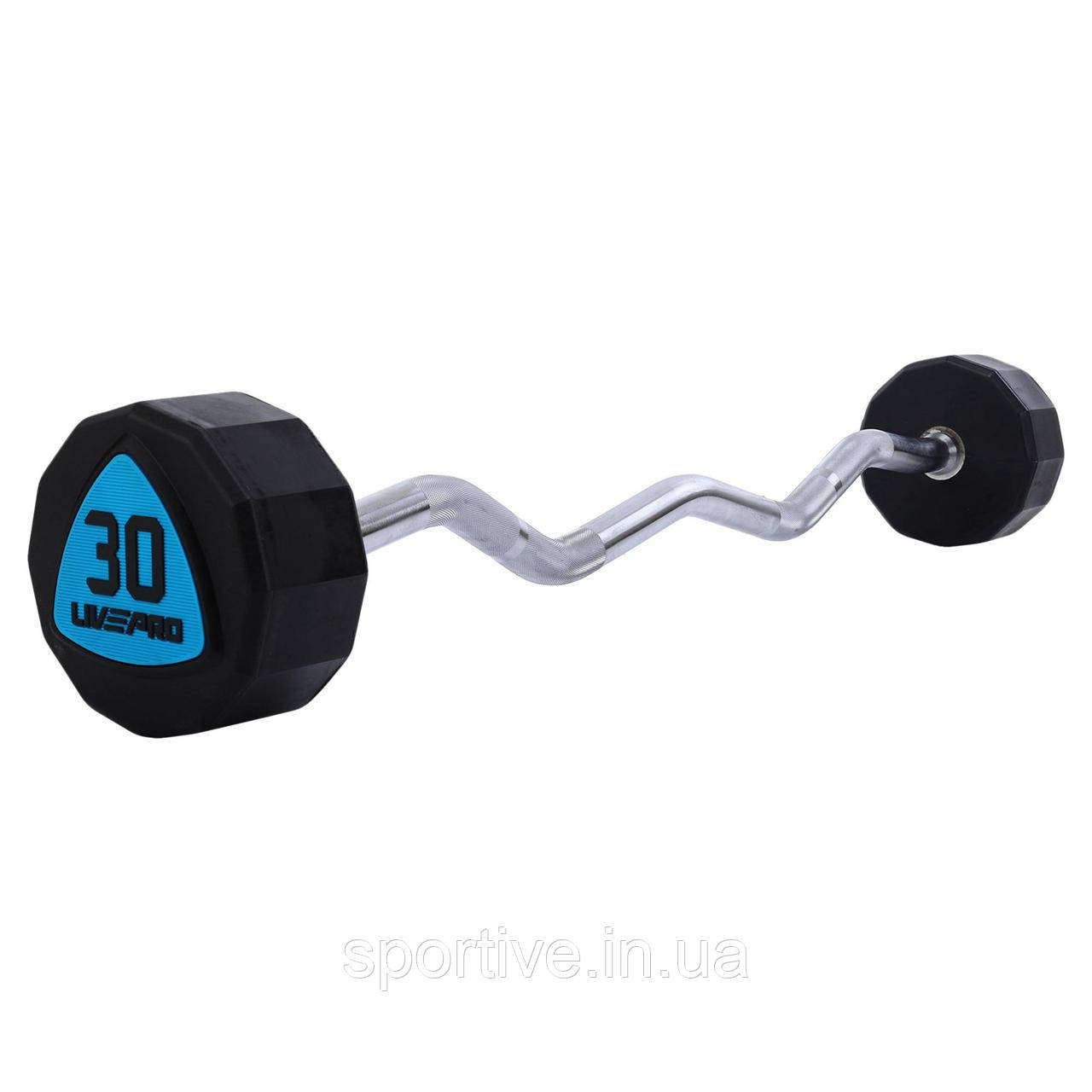 Штанга фіксована вигнута поліуретанова 12-стороння 30 кг LiveUp LP8013-30 (гриф l-89,2 см)