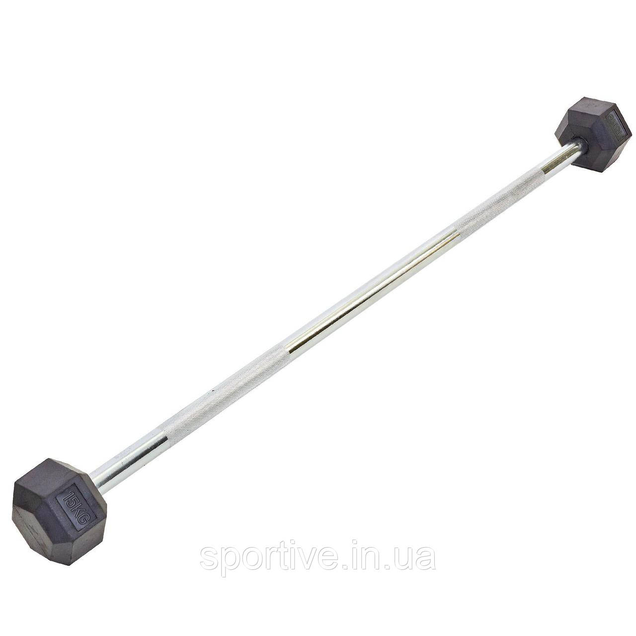 Штанга фіксована пряма прогумована Rubber Hexagon Barbell Record TA-6230-15 15 кг (гриф l-95 см)