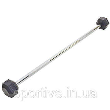 Штанга фіксована пряма прогумована Rubber Hexagon Barbell Record TA-6230-15 15 кг (гриф l-95 см), фото 1