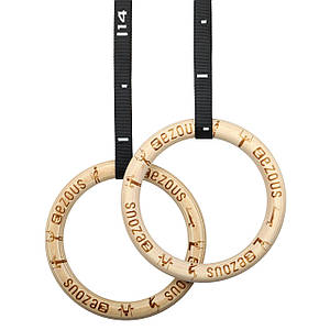 Кільця гімнастичні з посиленими стропами для кросфіту EZOUS WOODEN GYM RINGS E-03 (стрічки-PL, р-р