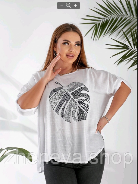 Футболка літня біла жіноча з гарним принтом, пряма, фото 1