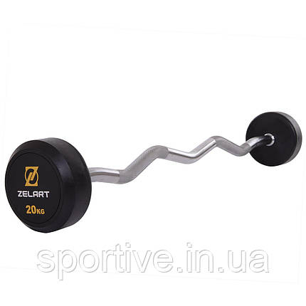 Штанга фіксована вигнута гумова Rubber Coated Barbell Zelart TA-2687-20 20 кг (MD3009A-20) (гриф, фото 1
