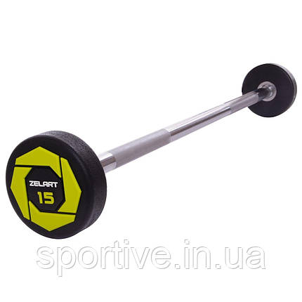 Штанга фіксована пряма поліуретанова Urethane Barbell Zelart TA-2689-15 15 кг (MD3018-15) (гриф l-104см), фото 1