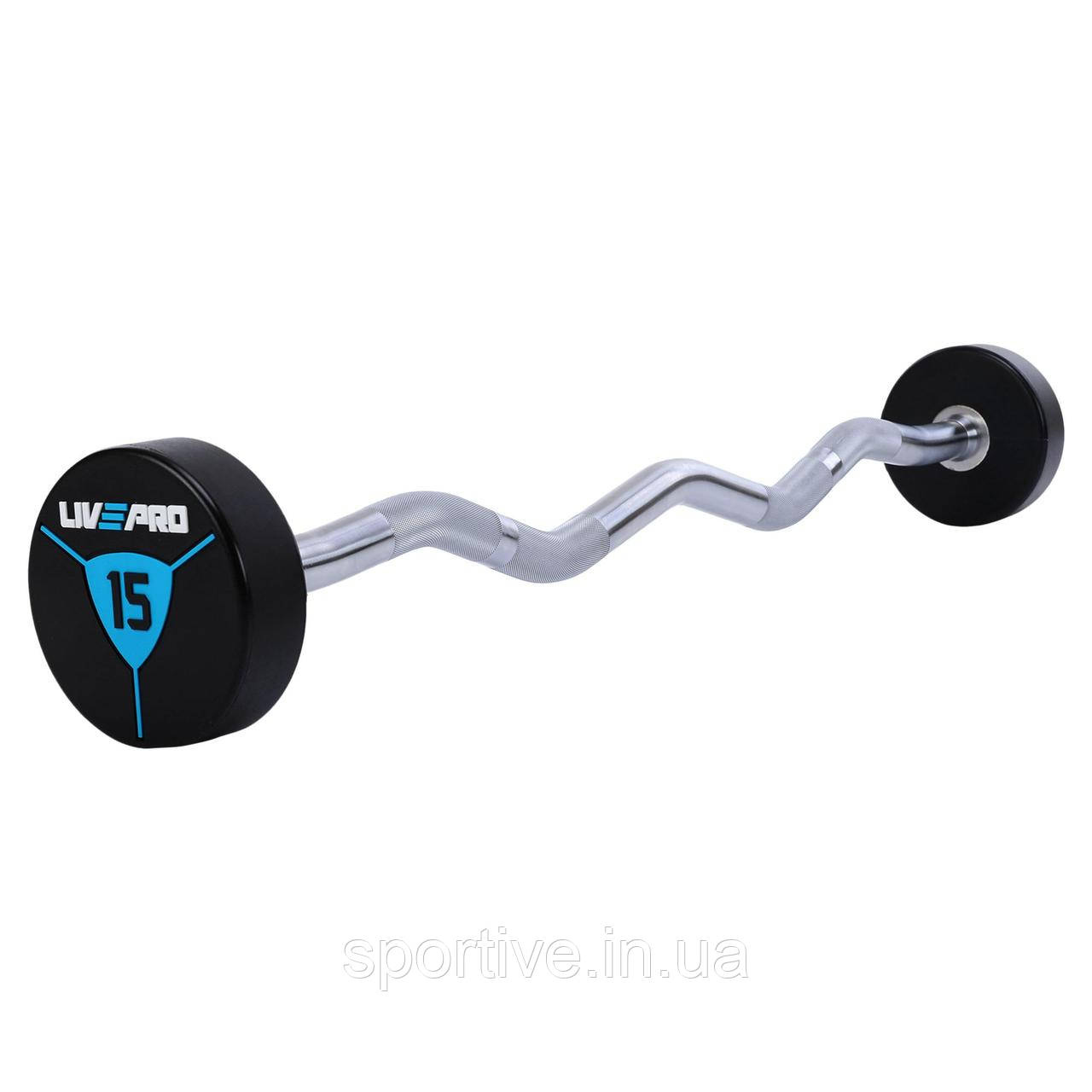 Штанга фіксована вигнута поліуретанова 15 кг LiveUp LP8011-15 (гриф l-89,2 см)