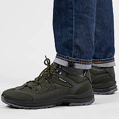 Трекінгові кросівки чоловічі хакі сітка та шкіра (ПАТ 5 зелені)