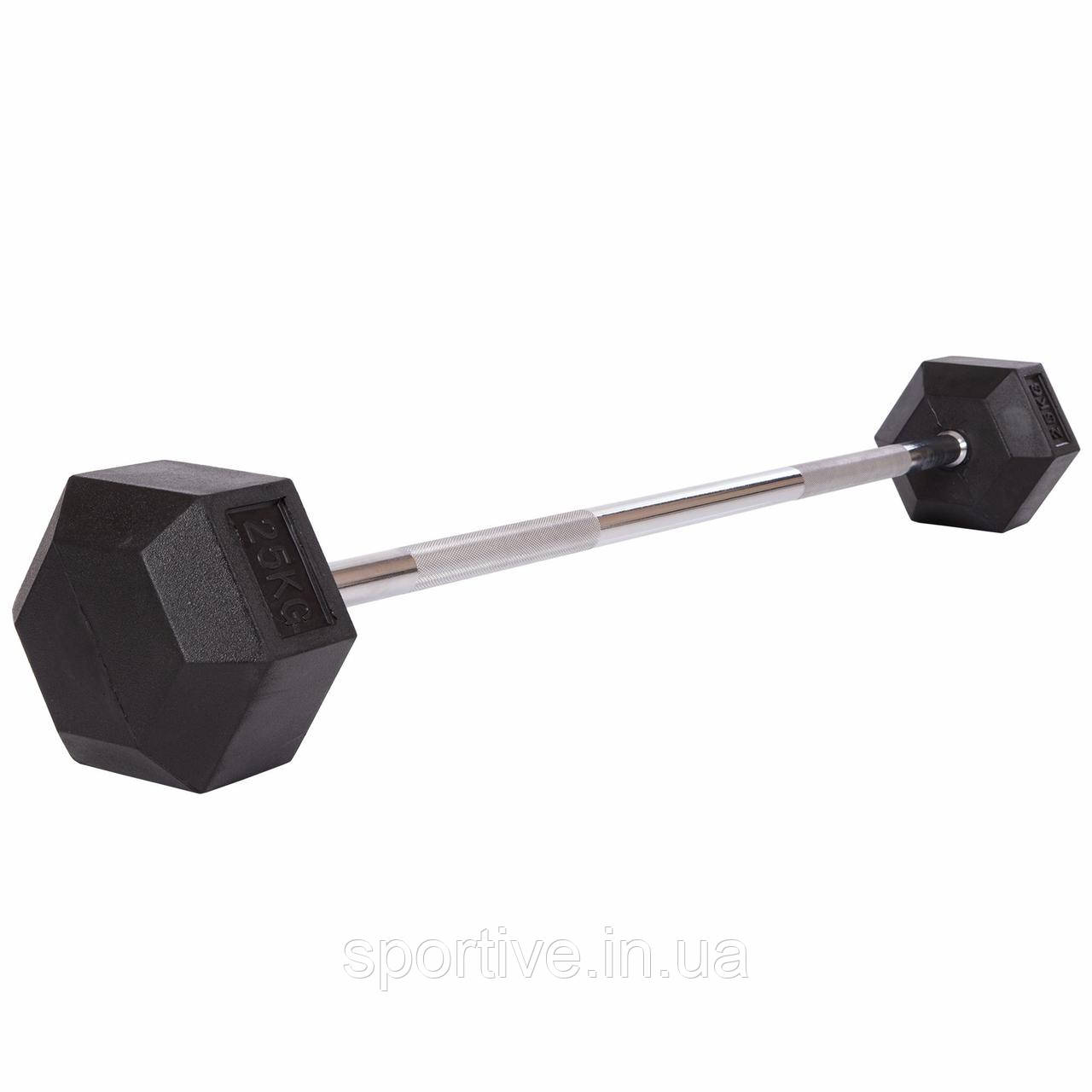 Штанга фіксована пряма гумова Rubber Hexagon Barbell Record TA-6230-25 25 кг (гриф l-95 см)