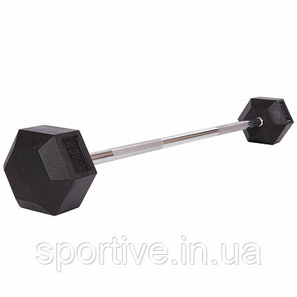 Штанга фіксована пряма гумова Rubber Hexagon Barbell Record TA-6230-25 25 кг (гриф l-95 см), фото 1