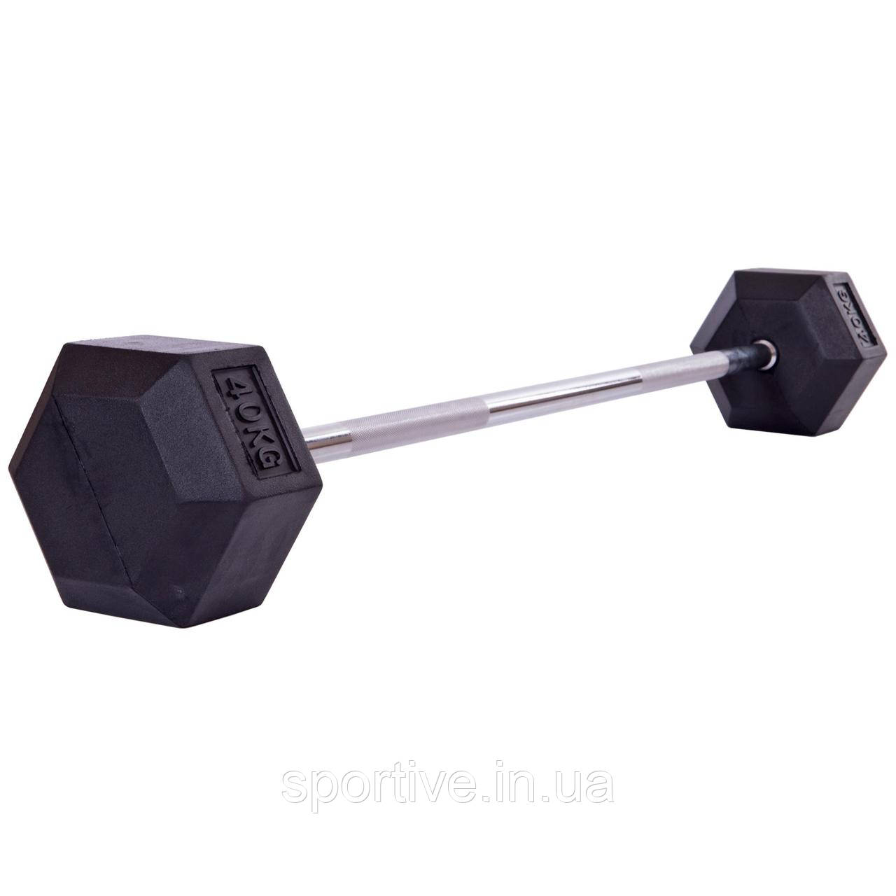 Штанга фіксована пряма гумова Rubber Hexagon Barbell Record TA-6230-40 40 кг (гриф l-95 см)