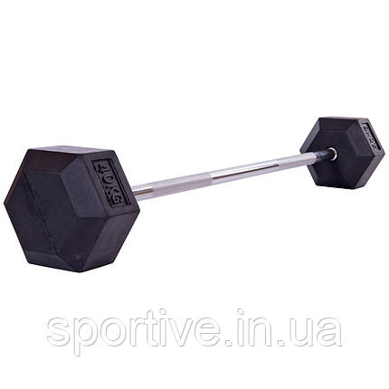 Штанга фіксована пряма гумова Rubber Hexagon Barbell Record TA-6230-40 40 кг (гриф l-95 см), фото 1