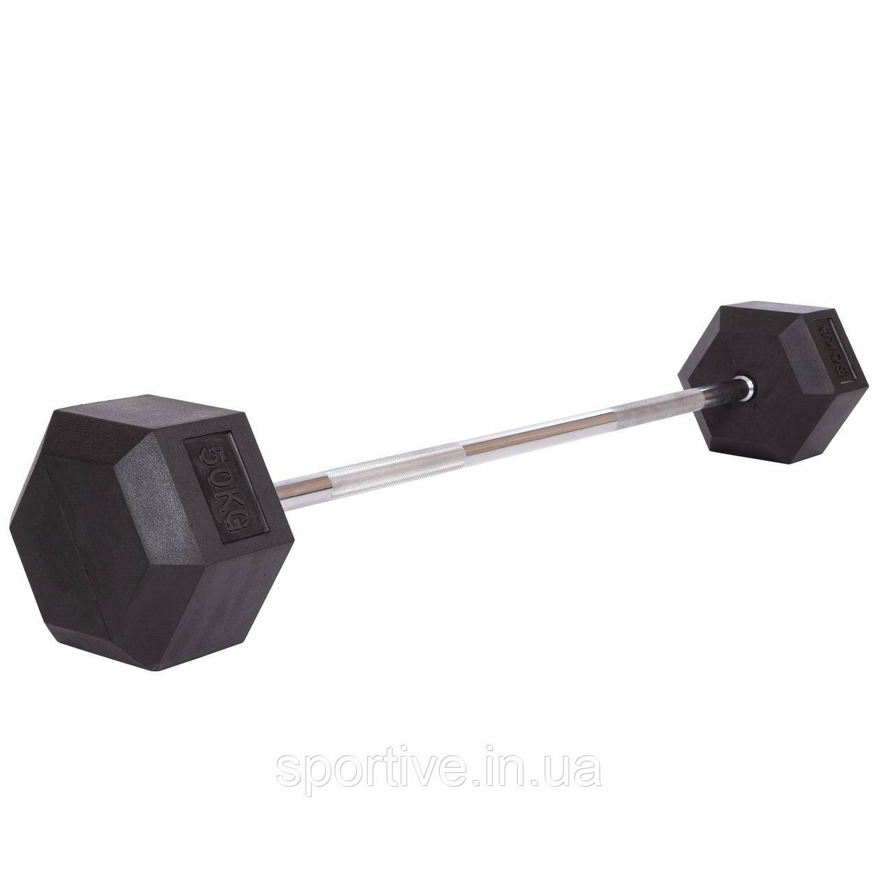 Штанга фіксована пряма прогумована Rubber Hexagon Barbell Record TA-6230-50 50 кг (гриф l-95 см)