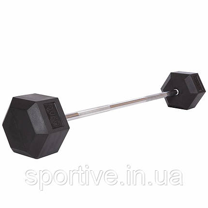 Штанга фіксована пряма прогумована Rubber Hexagon Barbell Record TA-6230-50 50 кг (гриф l-95 см), фото 1