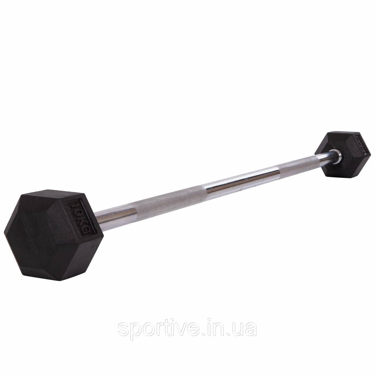 Штанга фіксована пряма прогумована Rubber Hexagon Barbell Record TA-6230-10 10 кг (гриф l-95 см)