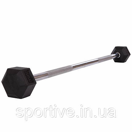Штанга фіксована пряма прогумована Rubber Hexagon Barbell Record TA-6230-10 10 кг (гриф l-95 см), фото 1