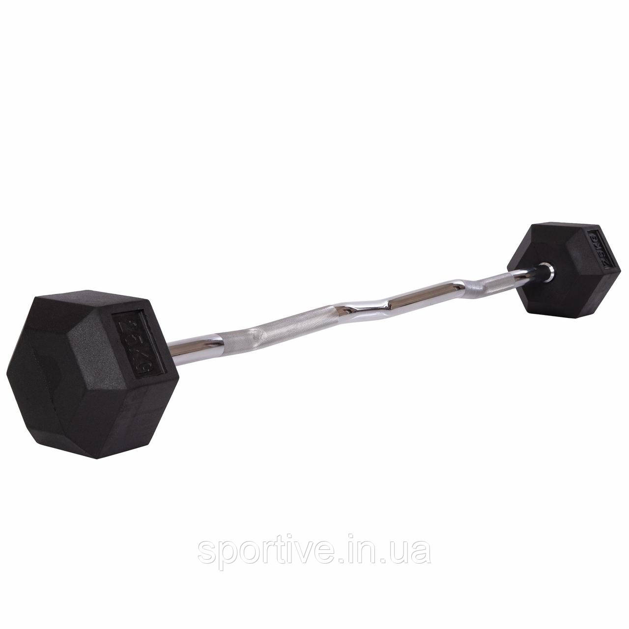 Штанга фіксована вигнута погумована Rubber Hexagon Barbell Zelart TA-6231-25 25 кг (гриф l-95 см)
