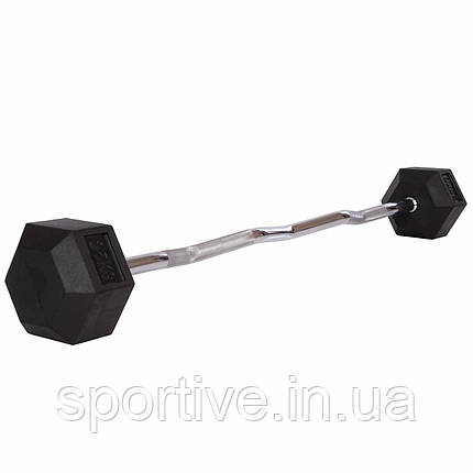 Штанга фіксована вигнута погумована Rubber Hexagon Barbell Zelart TA-6231-25 25 кг (гриф l-95 см), фото 1