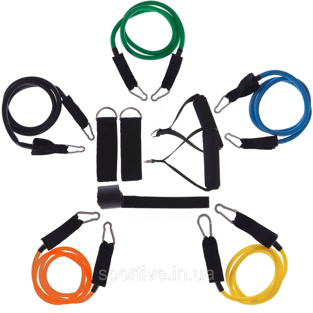 Еспандер Resistance Band багатофункціональний 5 джгутів Zelart FI-6333 (5 есп.кріп. на двері, 2 колодки, 2 лямки)
