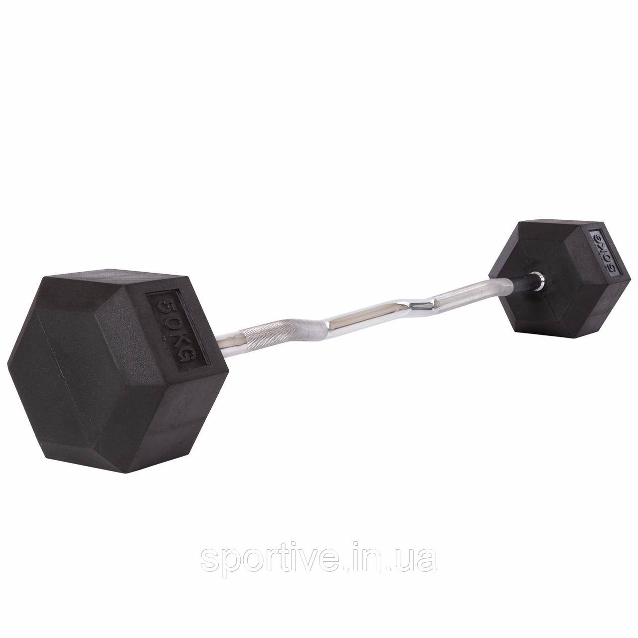 Штанга фіксована вигнута прогумована Rubber Hexagon Barbell Zelart TA-6231-50 50 кг (гриф l-95 см)