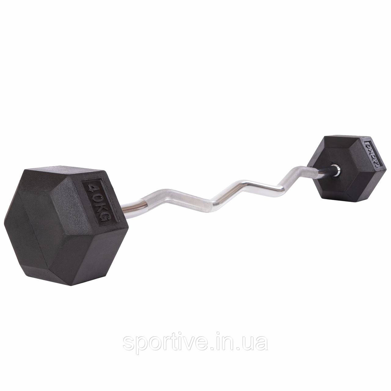 Штанга фіксована вигнута погумована Rubber Hexagon Barbell Zelart TA-6231-40 40 кг (гриф l-95 см)