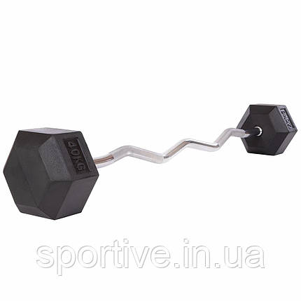 Штанга фіксована вигнута погумована Rubber Hexagon Barbell Zelart TA-6231-40 40 кг (гриф l-95 см), фото 1