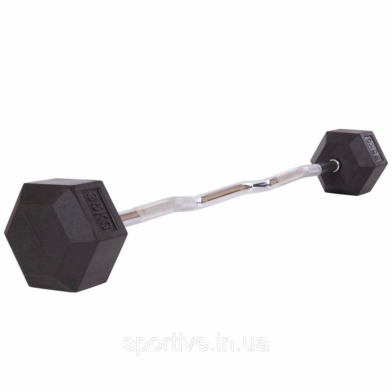 Штанга фіксована вигнута погумована Rubber Hexagon Barbell Zelart TA-6231-35 35 кг (гриф l-95 см)