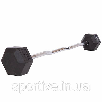 Штанга фіксована вигнута погумована Rubber Hexagon Barbell Zelart TA-6231-35 35 кг (гриф l-95 см), фото 1