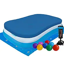 Дитячий надувний басейн Intex 57403-3, 166 х 100 х 28 см, з кульками 10 шт, тентом, підстилкою, насосом топ