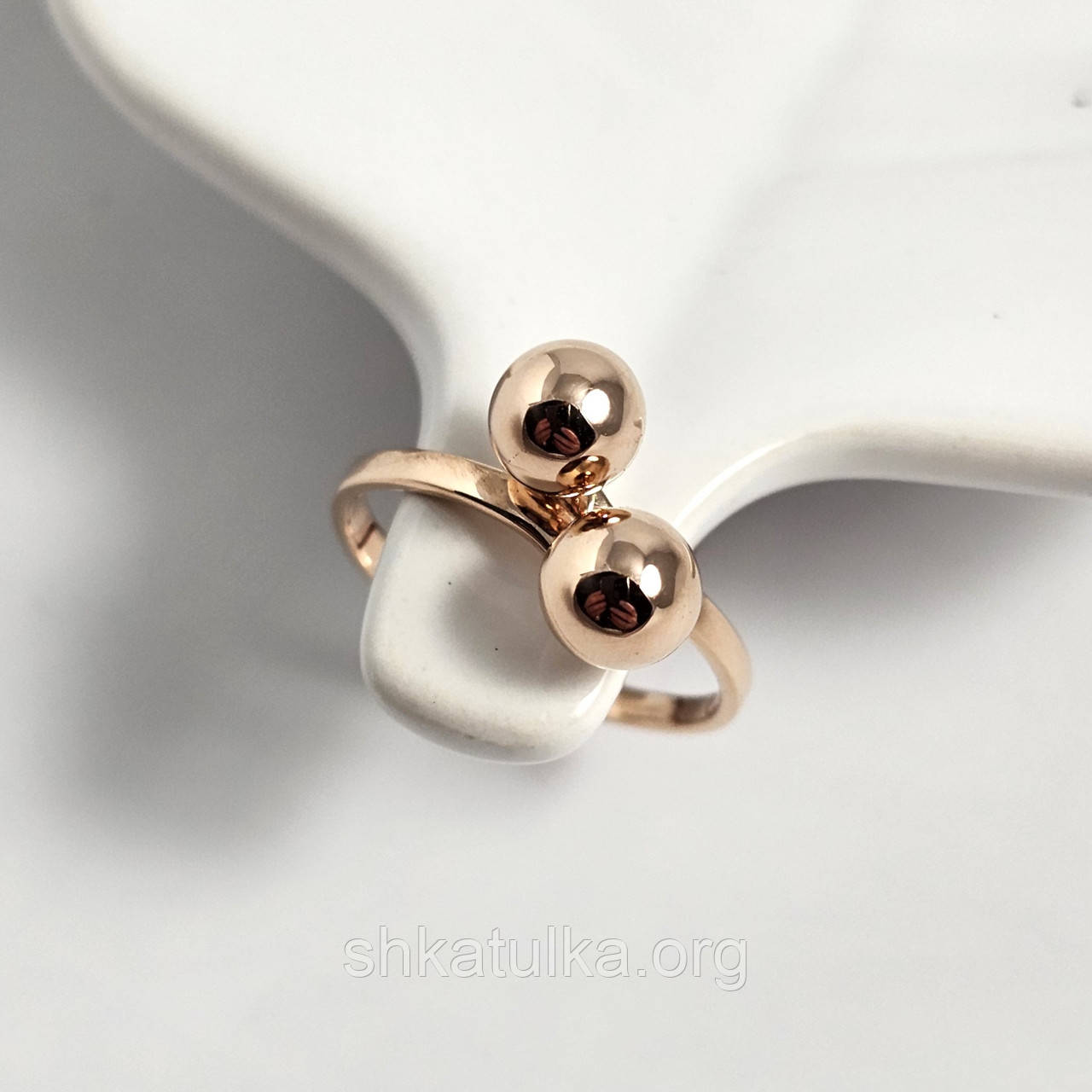 Каблучка золота незамкнута з гладкими золотими кульками, фото 1