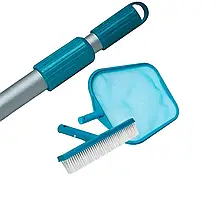 Набір 3в1: Сачок та щітка з телескопічною ручкою Intex 29054-3 для очищення басейну, діаметр 26.2 мм (ручка 29054, сачок 29050,