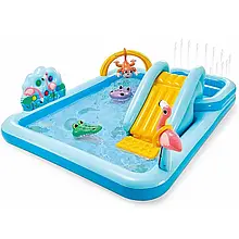 Надувний ігровий центр Intex 57161 «Пригоди джунглів», 244 x 198 x 71 см, з гіркою, фламінго, мавпа топ