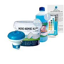 Комплексний набір хімії «Аква Догляд»  InPool 80505 для щоденного догляду, об'ємом 1 ÷ 5 м³ (MINI хлор 800 г, MINI поплавець,