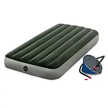 Надувний матрац Intex 64761 (матрац 64107, ножний насос 68610). Одномісний 99 x 191 x 25 см топ